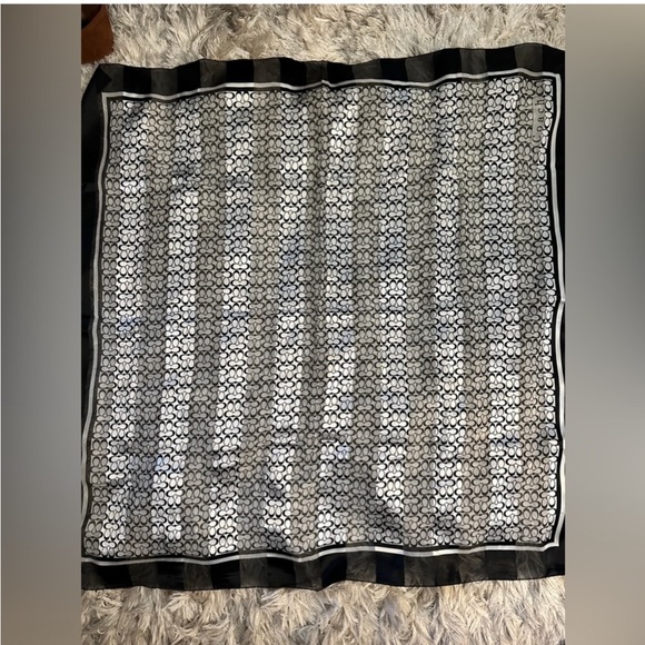 Coach Silk Scarf in Black & Silver with Small C’s - Picture 2 of 4